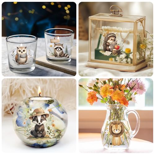 Peacoblue 18 Sheets Rub on Transfers for Crafts, Bohemian Forest Animals 3.6"x3.9" UV DTF Cup Wraps Waterproof Rub on Cold Transfers Stickers for Wood Glass Metal Cup Tumblers Mirrors Mugs Home Decor - style: Bohemian Forest Animals