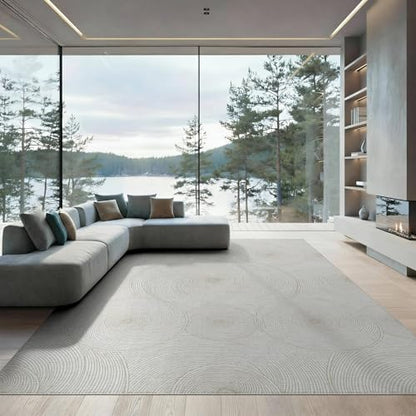 9'x12' Washable Flatwoven Rug, White Abstract Geometric Stain Resistant Massive Carpet Non-Slip Chair-Friendly Mat for Dining Room, Basement, Large Office | Ref:1955516 - color: Beige/Pattern 19, size: 9' x 12' (Rectangular)