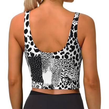 Leopard Print Display Printed Women's Sports Tank top with Removable Chest Pads for Fitness
