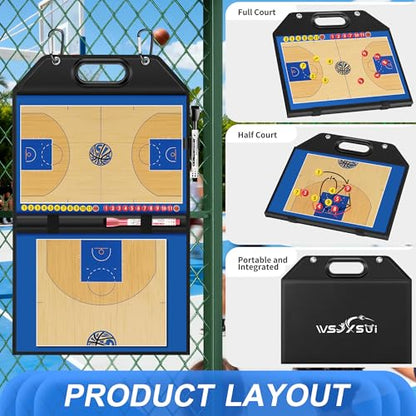 Basketball Coaching Board, Magnetic Basketball Board for Coaches | Foldable Leather, Professional Tactic Board, Dry Erase Strategy Whiteboard, Carry Handle, Lightweight - style: Basketabll