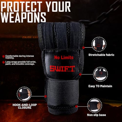 SwiftTechSports Pro Gel Hand Wraps Inner Gloves for Men and Women – 100cm Wrist Straps with Padded fist Protection. Muay Thai, MMA, Kickboxing, Boxing, and All Combat Sports - size: Large-X-Large