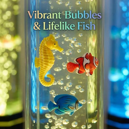3.6FT Sensory Bubble Lamp, 9 Floating Fish, 16 Color LED | Remote control, 120mm extra-wide tube, 3-speed bubbles; for bedroom, living room, office and sensory room