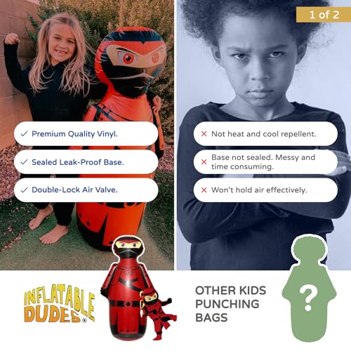 INFLATABLE DUDES Kids Punching Bag- Bop Bag | Sand-Base - color: Red Samurai Standard Ninja | Pre-filled with Sand, size: 47"