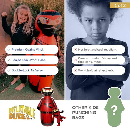 INFLATABLE DUDES Kids Punching Bag- Bop Bag | Sand-Base - color: Red Samurai Standard Ninja | Pre-filled with Sand, size: 47"