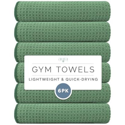 S&T INC. Microfiber Gym Towels, 6 Pack, 16" x 27" - color: Honeycomb Green