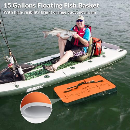 Floating Fish Basket for Live Caught, 10/15 Gallons Foldable Fishing Holder Minnow Bucket Portable Collapsible Fishing Net Storage Cage for Live Fish Bait Live Well