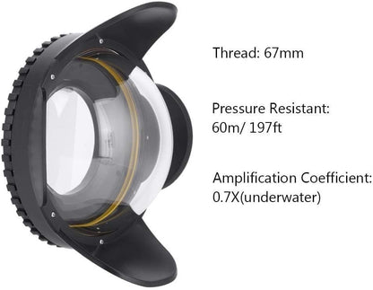 Seafrogs Dome Port Lens, 67mm Fisheye Wide Angle Lens Shade for Underwater Camera Housing Case, 60m Waterproof Dome Port for Diving and Snorkeling Photography