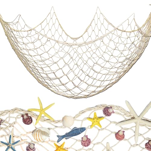 Fishing Net Decoration 79 x 39 Inch Natural Decorative Fish Net,Fish Netting for Decoration,Birthday Decorations Fishnet Decor,Decorative Fishing Nets for Wedding Beach Party