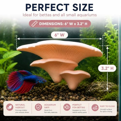 Aquarium Mushroom Hammock for Betta Resting, Aquarium Hideout Shelf with 2 Strong Suction Cups, Natural Betta Hammock & Resting Spot, Fish Safe Decor for Betta Tanks