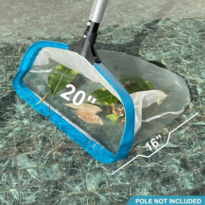Pool Net - Professional 20" Swimming Pool Leaf Skimmer Rake, Aluminum Frame Deep Nylon Bag, Ultra Fine Mesh Nets for Cleaning Leaves, Sand, Pollen, Finest Debris (No Pole) - size: 20"