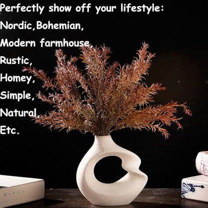 Modern White vase Set of 2,Pampas Grass Ceramic vases for Wedding Party,Aesthetic Flower Vase for Home Decor,Kitchen Tables,Living Room,Bedroom,Console,Wooden Shelf,Office,Coffee Decoration(2 Pcs)
