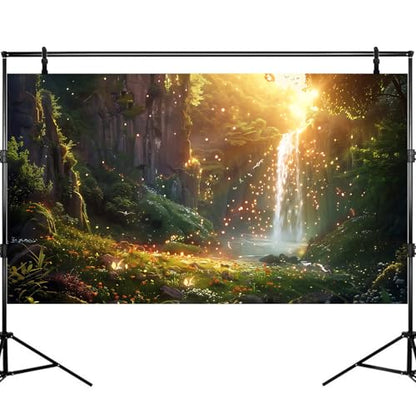Fantasy Forest Aquarium Background Waterfall Cascades Tranquil Pool Fish Tank Background Enchanted Glade Vibrant Blooms Sunray Reptile Tank Backgrounds Fireflies Oasis Terrarium Backgrounds 48x24in - color: Golden Green, size: 48(W)x24(H)inches/ 120(W)*60