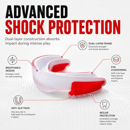 Mouth Guard for Sports, Youth&Adult Mouthguard for Football, Lacrosse, Hockey, Boxing, MMA, Mouth Piece, Protective Gear (White Red) - color: White Red