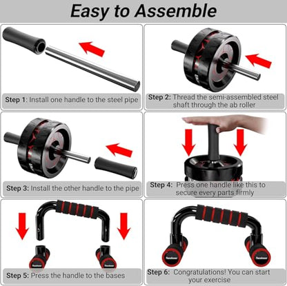 Readaeer Ab Roller Wheel, Ab Exercise Wheels Kit with Ab Roller, Resistance Bands, Knee Mat, Jump Rope, Push-Up Bar