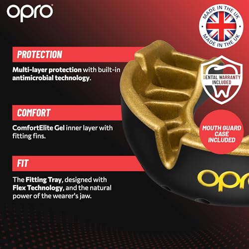 OPRO Gold Level Moldable Mouth Guard, Premium Fit (Red/Pearl) Adult & Kids - color: Red/Pearl, size: Adult (Age 10+)