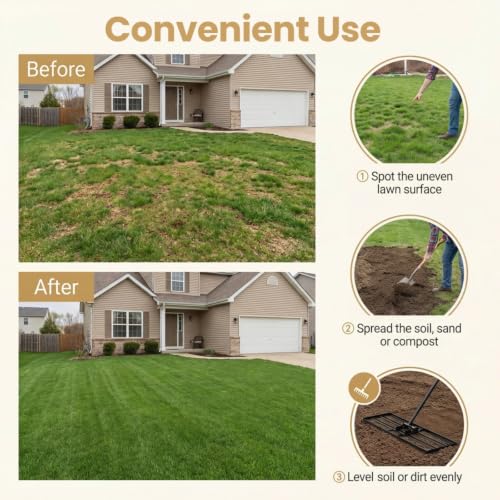 COSTWAY 30x10 Inch Lawn Leveling Rake, Soil Sand Dirt Leveling Tool, Ground Leveler for Yard, Landscape, Garden, Pasture (Black, 30"x10") - color: Black