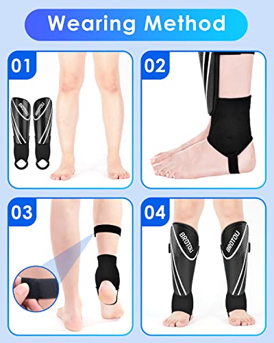 BROTOU Shin Guards Soccer Youth, Soccer Shin Guards for Kids 3-15 | Light Weight Adjustable Straps Shin Pads Protection Equipment with Ankle and Leg Calf Protection - color: BLACK, size: X-Small