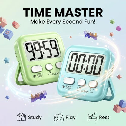 Antonki 2 Pack Digital Timer for Kids Classroom Kitchen Timers for Cooking - color: 2 * Amazing Macaron ( 98%+choice for Kids )