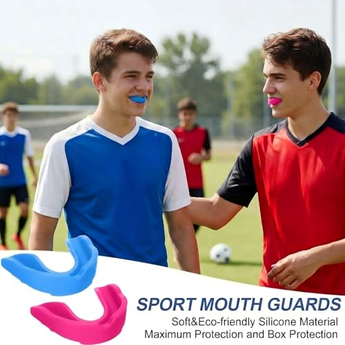 BBTO 6 Pack Kids Youth Mouth Guard for Football Sports, Boys Girls Mouthguard with Case, Soft Mouth Guard for Hockey Boxing Basketball, Ages 4+ - color: Rose Pink，lake Blue