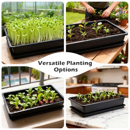 RooTrimmer 5 Pack Soil Blocking Trays(14"x12"x3"), Plastic Flat Plant Tray for Holding or Collecting Drainage Water, Elevated Microgreen Seed Starter Tray for Seed Germination (Black) - size: 14.76" L x 12.01" W x 3.27" H