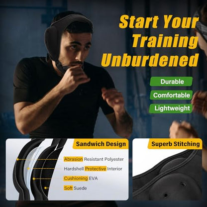 Trymaker Wrestling Headgear, Youth Wrestling Head Gear with Chin Cup | Two Size, Sorf Ear Guard, Sandwich Layer Design, Lightweight, MMA, Jiu-Jitsu, BJJ - size: M (18 1/2" - 21 1/4"), style: Black