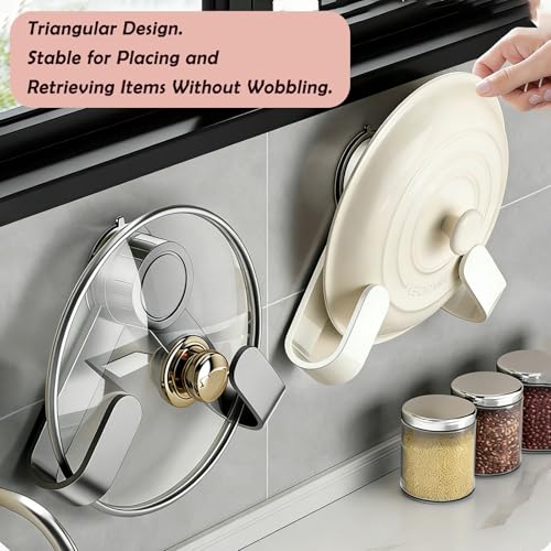 2PCS Adjustable Pot Lid Holder - Adjustable Adhesive Organizer for Cabinet & Wall, Heavy Duty Storage Rack for Pot Lids, Cutting Boards and Pans