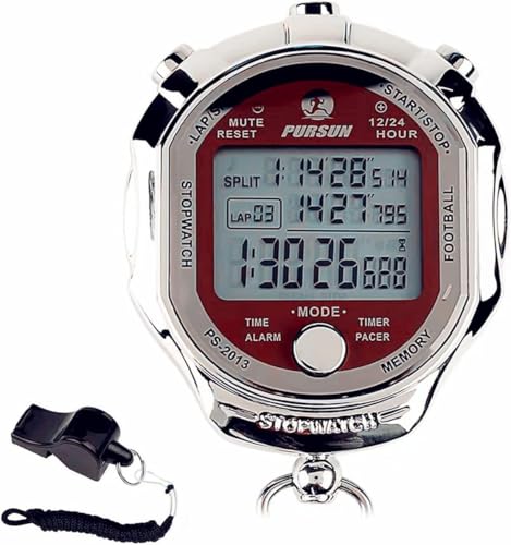 Stopwatch Timer, Digital Stop Watch with 0.01second & 0.001second Timing, Metal 10/100/400 Laps Memory, Rolilink Large dispaly Alarm Clock for Coach Sports Running Marathon - color: 100 Lap-metal