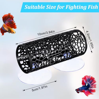2 PCS Black Betta Fish Tank Accessories, Safe Aquarium Decoration, Betta Hollow Hammock Tunnel Cave with Suction Cups, Shrimp Hideout and Play Tube for Small Fish Shrimp Guppies
