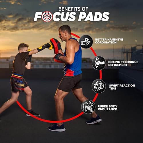 WYOX MMA Gloves & Boxing Focus Mitts Set – Hybrid Open Palm Grappling Gloves with Wrist Support + Curved Punching Pads with Gel Shock for Muay Thai, Kickboxing, Karate Training (Men & Women)