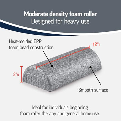 OPTP Silver AXIS Moderately Firm Foam Roller – Half-Round, Silver, 12" x 3" - size: 12" x 3" Half-Round