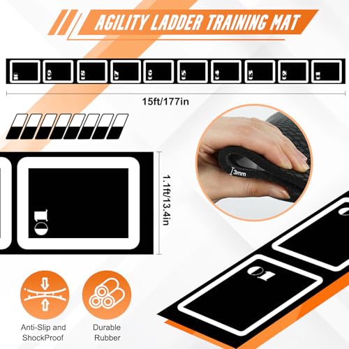 Agility Ladder Set 15ft Rubber Non-Slip Agility Training Ladder with 10Cone