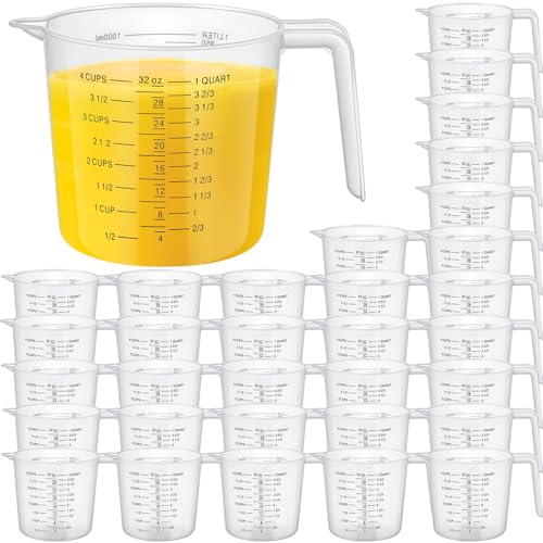 36 Pcs Plastic Measuring Cup Clear Measuring Mug with Spout and Handle Grip Capacity Clear Graduated Pitcher for Kitchen Flour Water Liquids(Black,32 oz, 4 Cups) - color: Black, size: 32 oz, 4 Cups