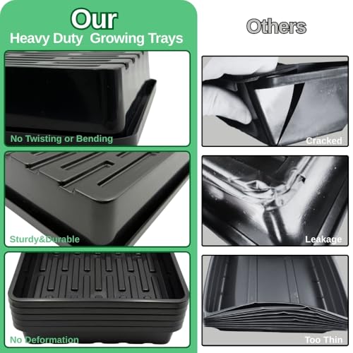 1010 Growing Trays, 5-Pack Heavy Duty Seed Trays 10" x 10" Without Drain Holes for Seedlings, Microgreens, Wheatgrass, Fodder & Hydroponics, Black - size: 5-Pack