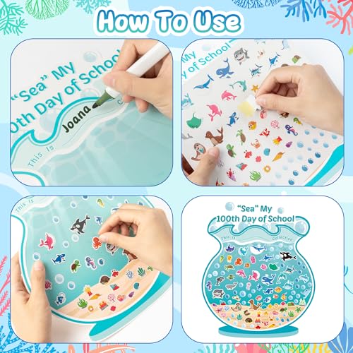 BeYumi Sea Animal Sticker Scene - 24Pcs 100 Days of School Fish Tank Scene Sticker Craft Kit for Kids Make Ocean Animals World Art Craft 100th Day of School Party Preschool Classroom Activities
