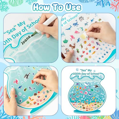 BeYumi Sea Animal Sticker Scene - 24Pcs 100 Days of School Fish Tank Scene Sticker Craft Kit for Kids Make Ocean Animals World Art Craft 100th Day of School Party Preschool Classroom Activities
