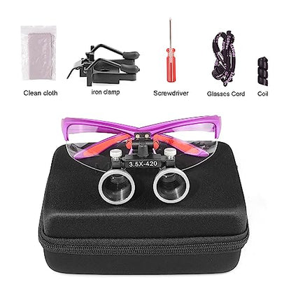 3.5x420MM Angle Adjustable Binocular Loupes Magnifier Glasses Loupes with Cloth Case (Purple) - color: Purple