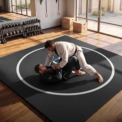 10' x 10' Wrestling Mat (118" x 118" x 1.18") Roll-Up Jiu Jitsu Mat for Home Gym, BJJ, MMA, Grappling, Judo & Martial Arts Training, Durable Non-Slip Folding Exercise Mat (Black, 10FT*10FT*1.2INCH) - color: Black
