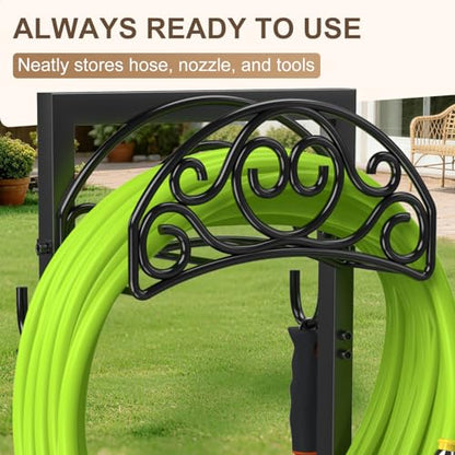 Freestanding Garden Hose Stand, Heavy Duty Water Hose Holder with Tool Hooks, 4 Anchoring Spikes, 150 ft Storage for Yard & Lawn - style: Vine