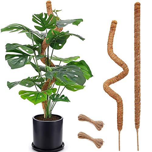 2-Pack 28" Bendable Moss Pole for Monstera, Rust-Free Aluminum Core Plant Support Stakes, Sturdy Stakes to Train & Grow Indoor Climbing Plants Upright (13.2ft Jute Rope Included) - color: 2 × 28 Inch