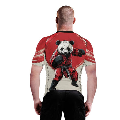 Panda Fighter Men's Short Sleeve Compression Rash Guard MMA Jiu Jitsu BJJ Grappling Base Layer Combat Shirt - color: V1, size: 3X-Large