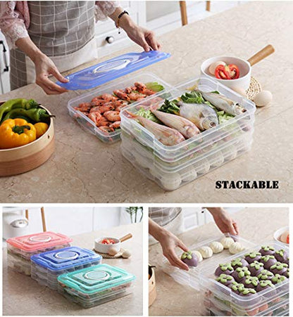 TIAN CHEN Food Refrigerator Storage Containers with 2 Lids, 4 Layer, Stackable Handheld Carrier for Snack, Cookie, Meat, Bacon, Charcuterie, BPA Free (Transparent 4 tier)