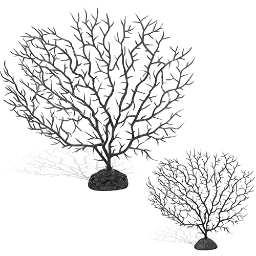 Piutouyar 2Pcs Sea Fan Coral Decorations, Black Simulation Sea Coral Branch for Aquarium Ornament Fish Tank Landscape (11.8inch+6.7inch)