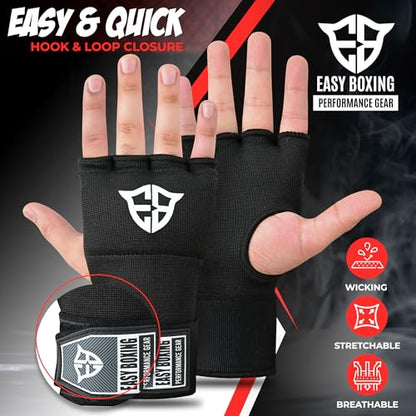Inner Gel Gloves, Hook and Loop Closure, Breathable Wrist Wraps for Boxing and MMA Training, Black, 75cm - size: Large-X-Large