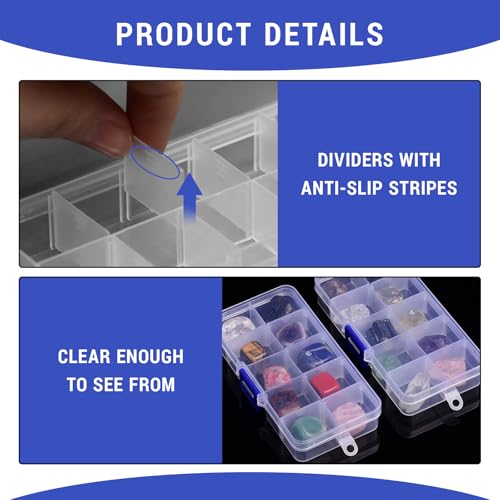 4 PCS 10 Grids Plastic Organizer Box with Dividers, Small Clear Tackle Container, Candy Large Bead Compartment
