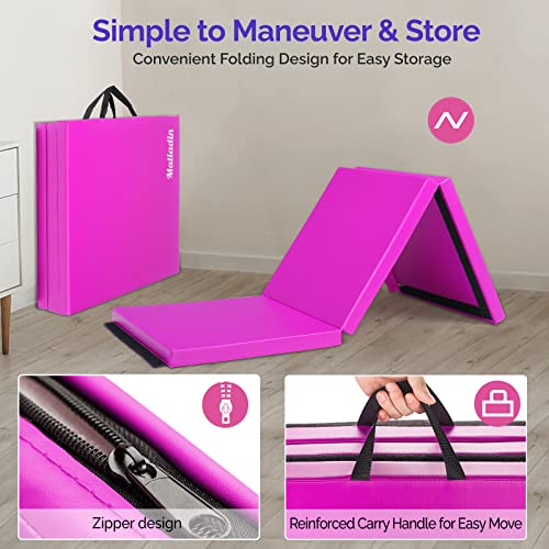 Matladin 6' Folding Tri-fold Gymnastics Gym Exercise Aerobics Mat, 6ft x 2ft x 2in PU Leather Tumbling Mats with Hook & Loop Fastener for Stretching Yoga Cheerleading Martial Arts - color: Purple-2 Pack