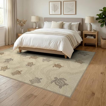 6'x9' Washable Beachy Sea Turtle Area Rug, Brown Foldable Non-Slip Large Carpet for Queen Size Bedroom, Under Bed, Master Bedroom, Foldable Easy Care Carpet| Ref:1955151 - color: Beige/Pattern 21, size: 6' x 9' (Rectangular)