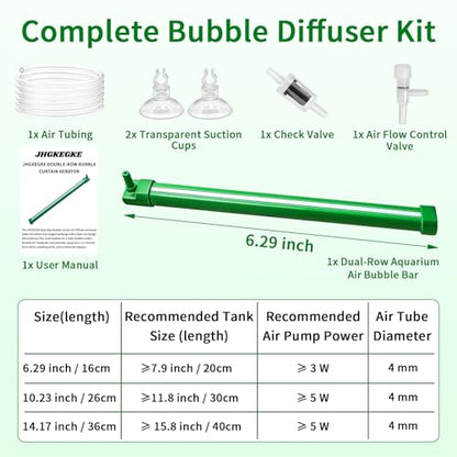 Aquarium Air Bubble Bar, 6.3 Inch Double Row Fine Micro Air Bubble Curtain Wall, Self-Sinking Design High Dissolved Oxygen Diffuser Fish Tank Bubbler for Freshwater Saltwater Hydroponics - size: 6.3 Inch