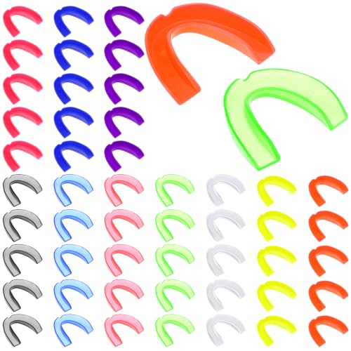 Kathfly 50 Pcs Football Mouth Guards Bulk Sports Mouthpieces | Team Youth Adult Teenager Teeth Protection Armor Accessories, Football Boxing Basketball Hockey, Silicone, Multiple Colors - color: Multicolored