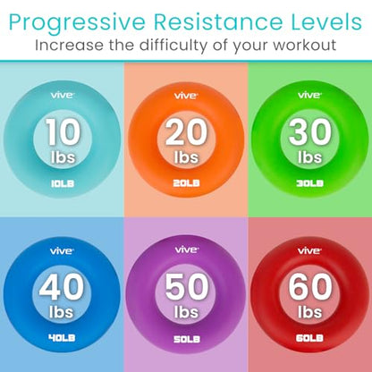 Vive Hand Strengthener Grip Ring - Forearm Ring Hand Exercisers - Silicone | Squeezer Gripper for Muscle Strengthening Training Tool - Arthritis Finger Physical Therapy PT Kit Trainer - color: Multicolor (6 Pack)