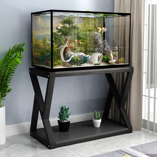 Heavy Duty 3-Tier Aquarium Stand & Reptile Tank Shelf - Metal Display for Home, Office, Terrariums & Plant Storage - Sturdy Storage Solution - color: Black, size: 90*45*70CM